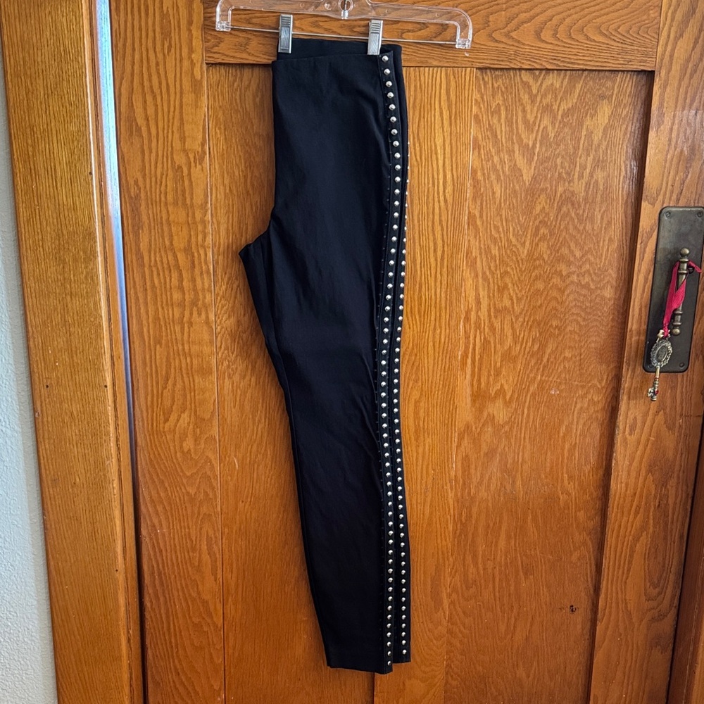 INC International Concepts Black Straight Leg Pants with Silver Accents